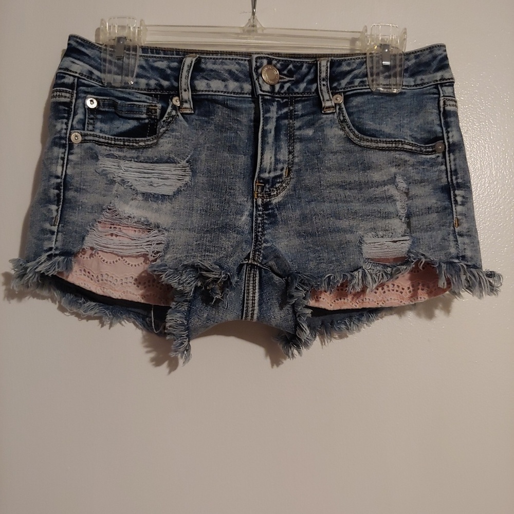 AEO super stretch shortie shorts sz 8 EUC